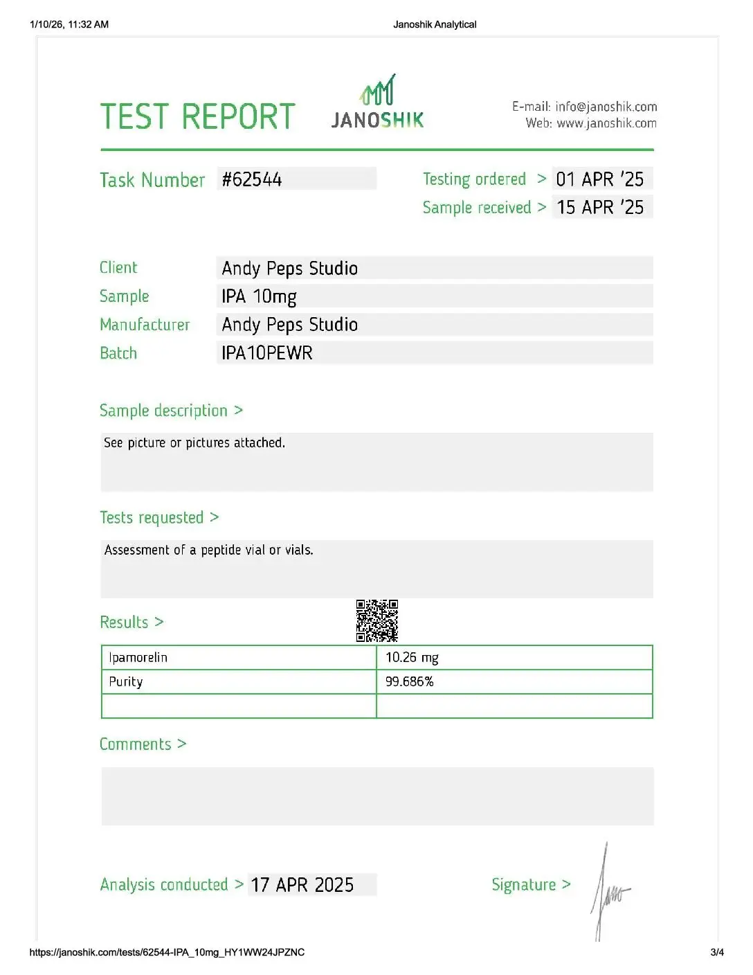 VC-IPA 10 mg Certificate of Analysis