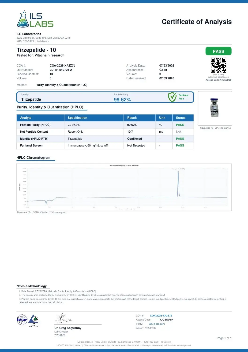 VC-2R Certificate of Analysis
